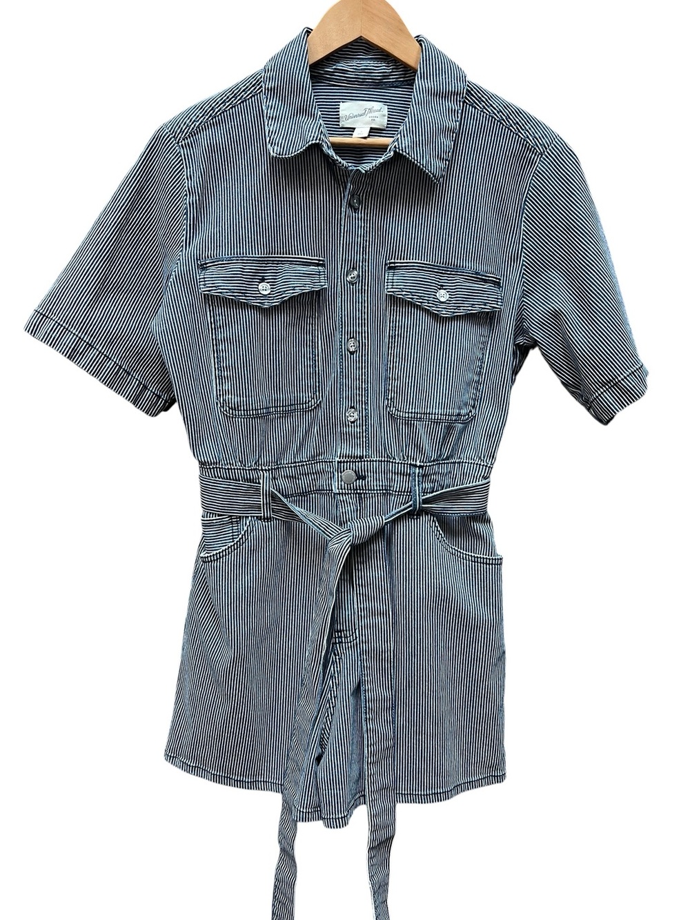 Universal Thread Striped Utility Denim Romper